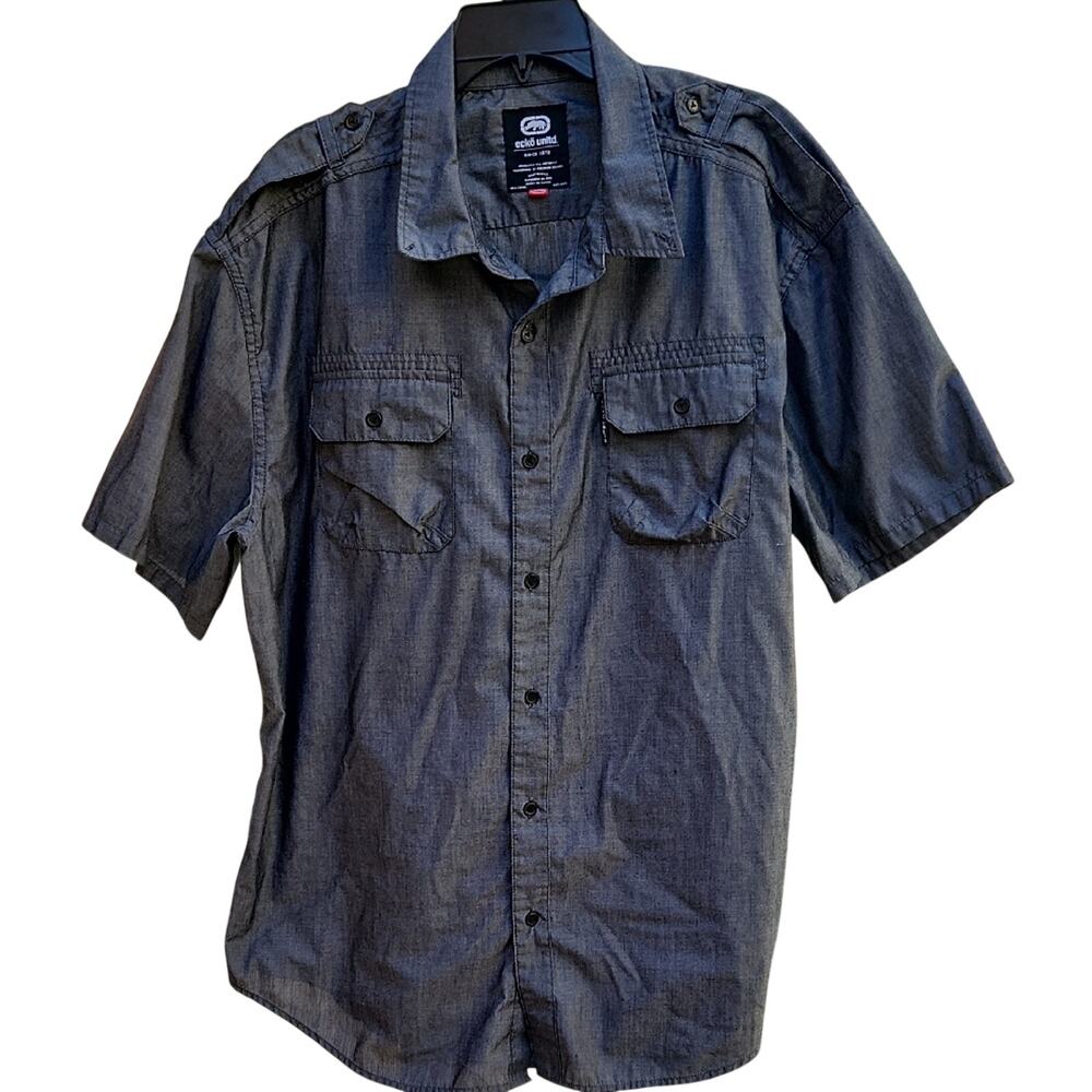 Ecko Unlimited Men's 2XL Short-Sleeve Button-Down Shirt Charcoal Gray